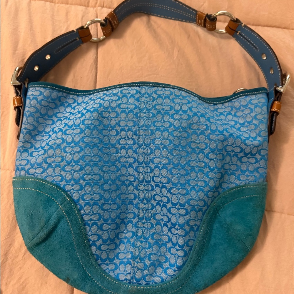 Coach Teal and Blue Signature Hobo Bag